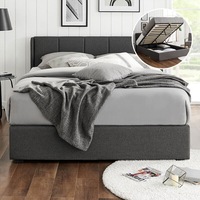 DukeLiving Westlake Upholstered Gas Lift Vertical Channel Storage Bed Frame Dark Grey Linen (Double, Queen)