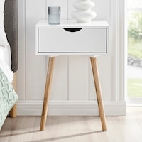 Furnic Scandi 1 Drawer Bamboo Bedside Table (White)
