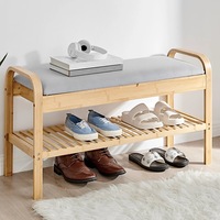 Furnic Bamboo Flip Top Shoe Rack Storage Bench with Cushion (Grey & Natural)