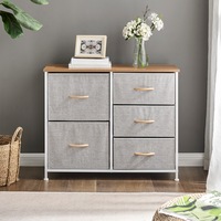 Furnic 5 Drawer Fabric & Timber Chest of Drawers Dresser Storage Cabinet (Light Grey)