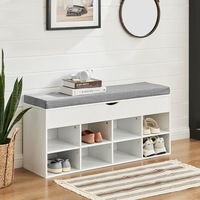 Furnic Cushioned Flip Top 8 Cube Shoe Storage Bench (White & Grey)