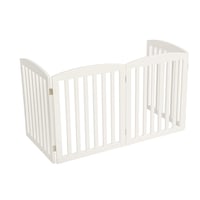 Freestanding Pet Dog Gate Wooden 4 Panel Barrier Security Gate Door Fence White