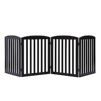 Freestanding Pet Dog Puppy Gate Wooden 4 Panel Barrier Security Gate Door Brown