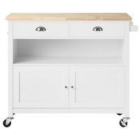 Wooden Kitchen Trolley Cart 2 Drawer 2 Door Storage Cabinet Wine Rack White