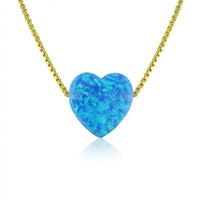Blue Opal Heart Charm Necklace