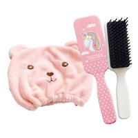 Hair Drying Turban and Hair Brush Set in Pink