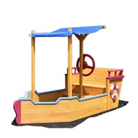 Pirate Boat Sandbox Kids Sandpit Wooden Outdoor Sand Pit With Canopy