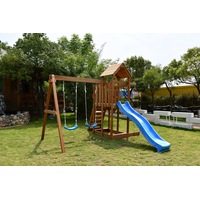 Outdoor Wooden Swing Climb & Slide Set Playset for Backyard 2200mm Slide