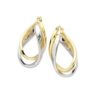 Bevilles 9ct Two Tone Silver Infused Hoop Earrings