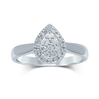 Bevilles Brilliant Composite Halo Pear Ring with 1/2ct of Diamonds in 9ct White Gold