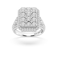 Bevilles Emerald Halo Ring with 1.00ct of Diamonds in Sterling Silver