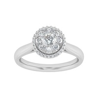 Bevilles Facets of Love Halo Ring with 3/4ct of Diamonds in 18ct White Gold