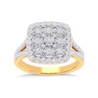 Bevilles Jewellers Square Look Halo Ring with 1.00ct of Diamonds in 9ct Yellow Gold