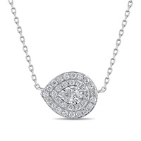 Bevilles Soliataire Double Halo Pear Shaped Slider Necklace with 0.35ct of Laboratory Grown Diamonds
