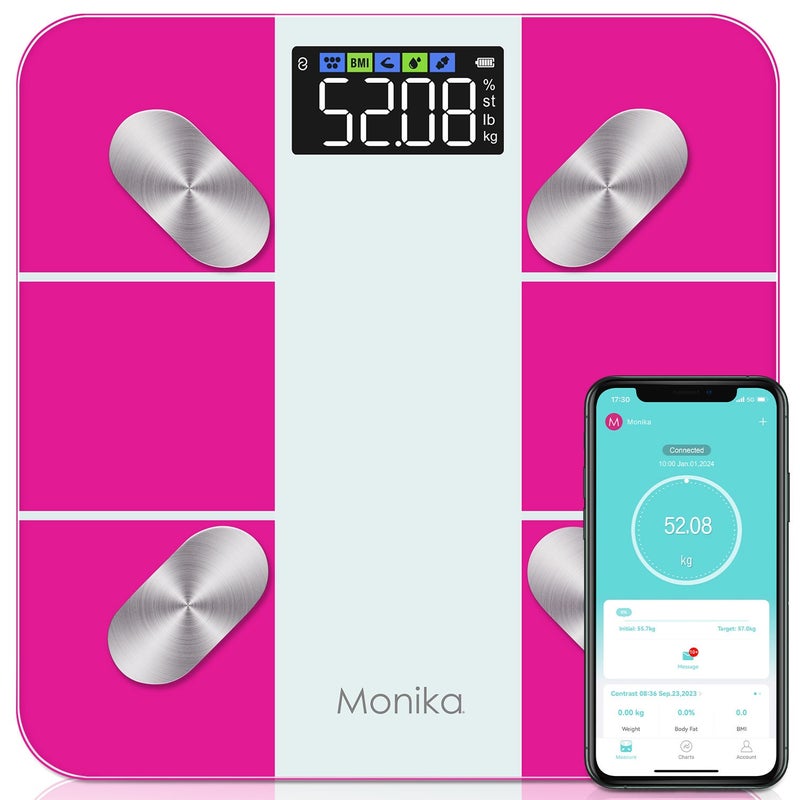 Monika Smart Scale Digital Bathroom Scale for Body Weight Fat Muscle Mass Bluetooth Accurate Weight Scale with Smartphone App Australia