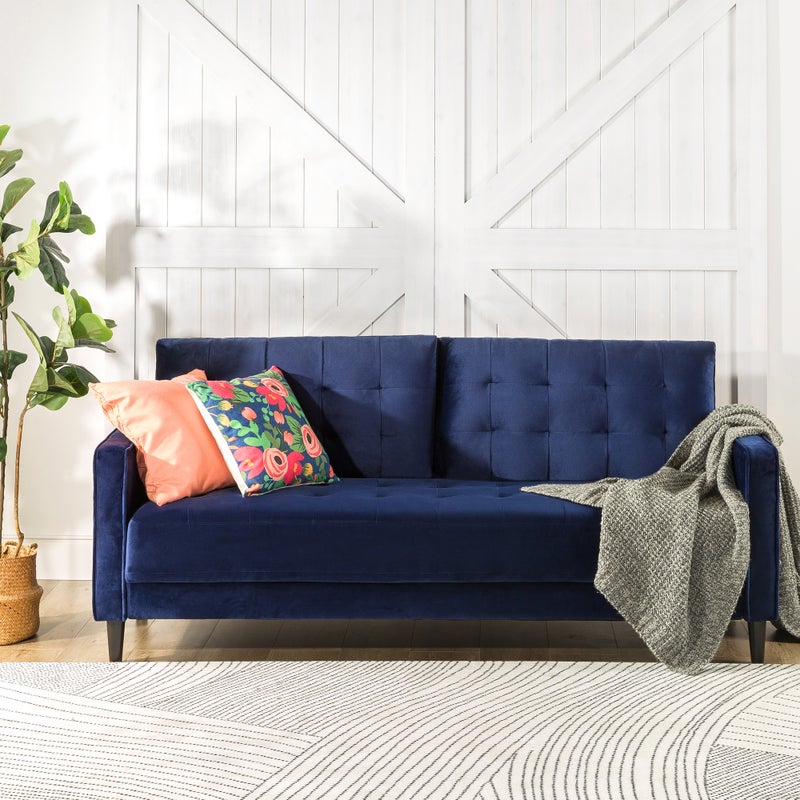 Zinus Benton Mid Century Velvet Sofa 3 Seater  Blue Australia