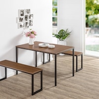 Zinus Louis Modern Studio Soho Dining Table with Two Benches - 3 Pieces Dining Table Set - Brown