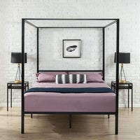 Zinus Patricia Four Poster Canopy Bed Frame - Black Metal Steel (Double Queen Single)