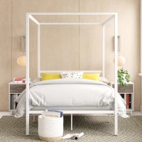 Zinus Patricia Four Poster Canopy Bed Frame - White Metal (Double, Queen Size)