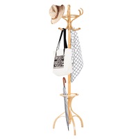 Costway 180CM Wood Coat Rack Hat Clothes Hanger w/Umbrellar Holder & 12 Hooks Entryway Bedroom Living