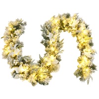 Costway 2.8M LED Christmas Garland Wreath Snowy PVC Hanging Ornaments w/Timer  Wall Door Party Xmas Decor