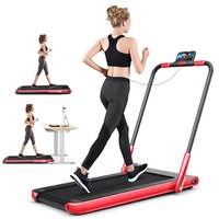 Costway 2in1 Electric Desk Treadmill 12kmh APP Folding Running Machine Home Gym Walking Pad w/LED Display & Bluetooth Speaker, Red