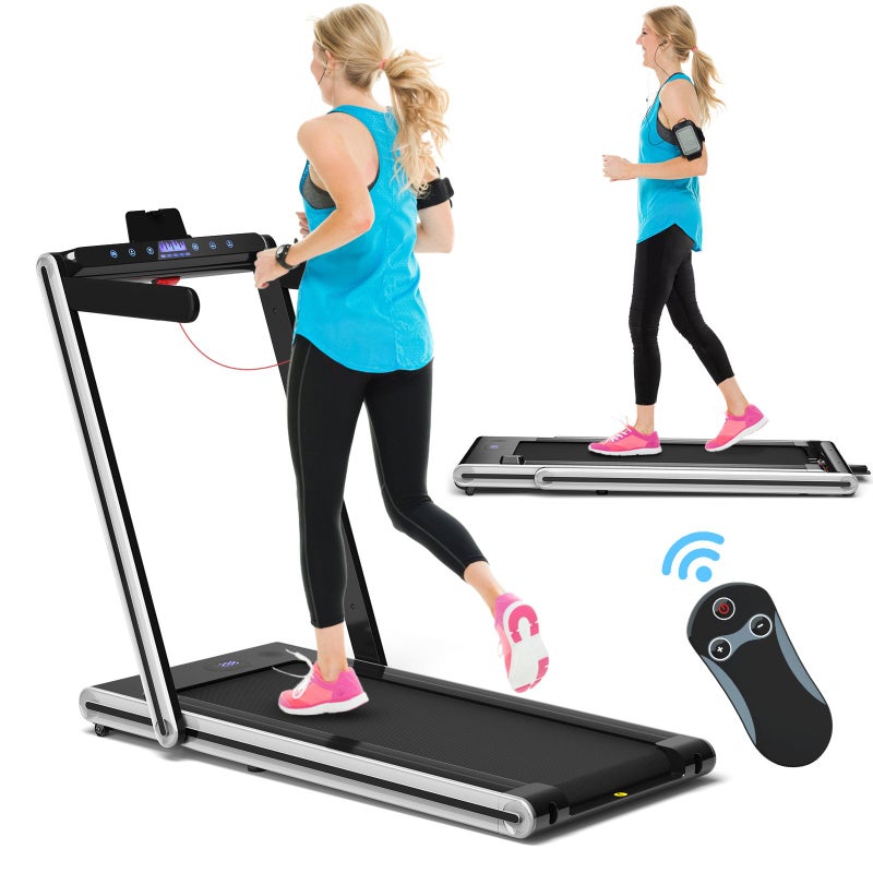 Costway 2-IN-1 Electric Desk Treadmill 1-15kmh/APP/Dual LED Display Running Walking Pad Home Gym
