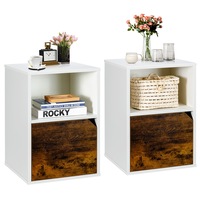 Costway 2PC Retro Bedside Tables Bedroom Side Table Wood Nightstand Storage Cabinet w/Storage Shelf Living