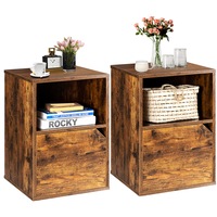 Costway 2PC Retro Bedside Tables Bedroom Side Table Wood Nightstand Storage Cabinet w/Storage Shelf Living