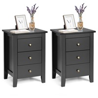 Costway 2x Bedside Tables Wood Side Table Nightstand Storage Cabinet w/3 Drawers Bedroom Living Black