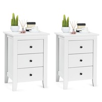 Costway 2x Bedside Tables Wood Side Table Nightstand Storage Cabinet w/3 Drawers Bedroom Living White