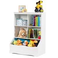 Costway 3-Tier Kids Bookcase Wooden kid Bookshelf 4-Cubby Toy Storage Organiser Display Cabinet, Playroom Bedroom, White