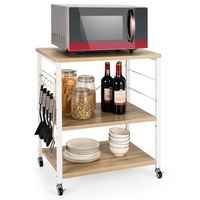 3-Tier Wood Kitchen Baker��s Rack Kitchen Island Rolling Service Trolley Dining Cart Storage Trolley Rack Shelf Buffet Counter
