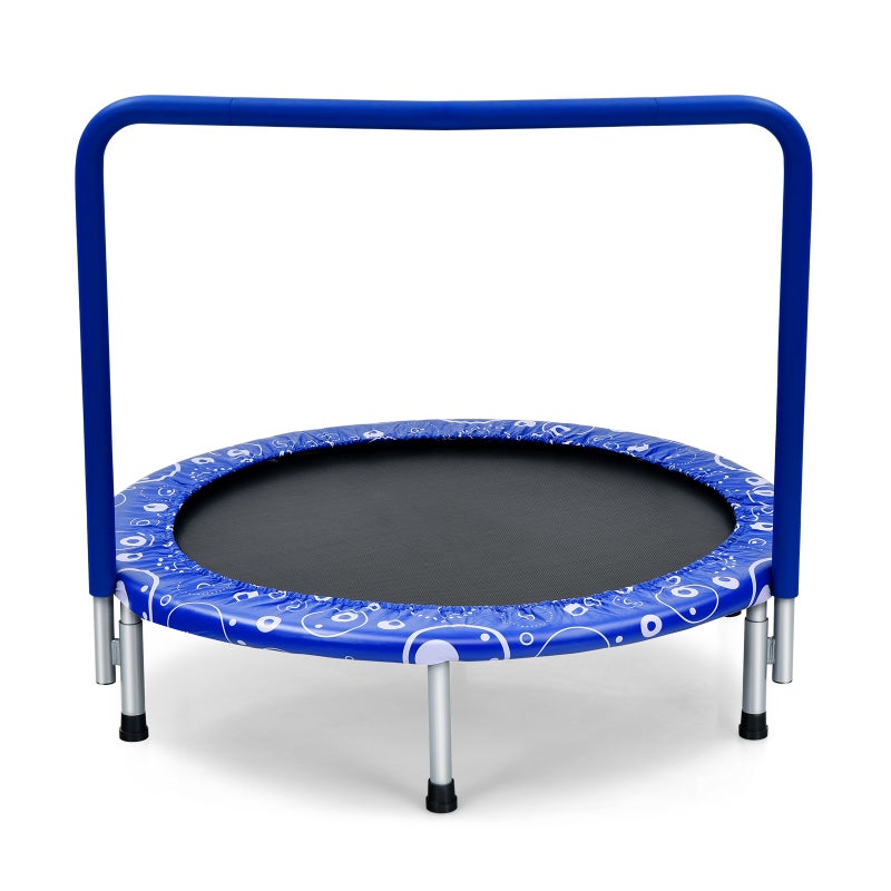 36″/91cm Kids Mini Trampoline Fitness Rebounder Handrail Safety Padded Cover Home Gym Exercise Blue
