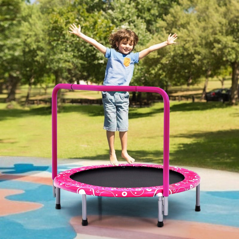 Costway 91cm Kids Mini Trampoline Fitness Rebounder Handrail Safety Padded Cover Home Gym Exercise Pink Australia