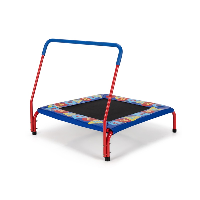 36" Square Kids Mini Trampoline Exercise Rebounder w/Safety Pad Handrail Fitness Workout Home Gym