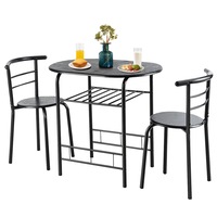 Costway 3PC Dining Table and Chair Industrial Dining Set Metal Frame Bar Bistro Dinner Breakfast Kitchen Furniture Black