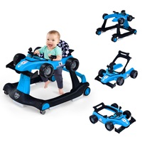 Costway 4-In-1 Foldable Baby Walker Stroller Toddler Push Car Adjustable Ride On Toys Activity Center Music Box & Wheels Kids Gift, Blue