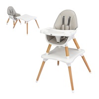 Costway 5 In 1 High Chair Convertible Eating Feeding Chair Booster Seat Wood Kids Table Chair w/Adjustable Tray & PU Cushion, Grey