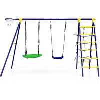 Costway 5-IN-1 Metal Climb and Swing Set Kids Outdoor Playground Play Set Activity Center Fun w/Basketball Hoop
