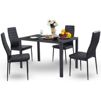 Costway 5PC Indoor Dining Table Chairs Set Kitchen Furniture Tempered Glass Table Living Bistro