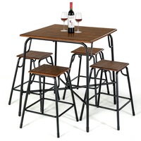 Costway 5PC Industrial Indoor Table Chairs Set Kitchen Dining Furniture Wood Stools Living Bistro