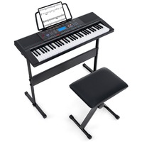 Costway 61-Key Electronic Keyboard Digital Piano Electric Keyboard w/Music Stand & Stool/Microphone/Headphone