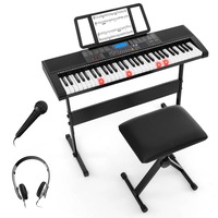 Costway 61 Lighted Keys Electronic Piano Keyboard Digital Piano w/Music Holder & Stool,50 Demos,USB Port