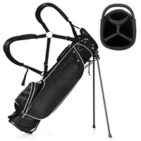 Costway Portable Golf Stand Cart Bag w/4 Way Dividers  Double Shoulder Straps  4 Pockets for Extra Storage Black