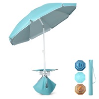 Costway 1.96M Beach Umbrella Outdoor Adjustable Sun Shade Parasol w/Cup Holder & Pocket  Blue