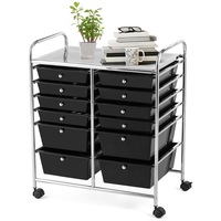 Costway 12-Drawer Storage Trolley  3-Tier Metal ToolBox Chest Cart  Home/Office Filing Cabinet w/Wheels  Bathroom Kitchen Garage Black