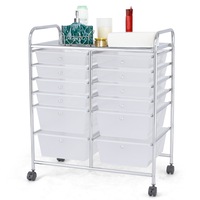 Costway Rolling Storage Trolley Cart  Home/Office Organiser Filing Cabinet  Tool Box  Kitchen Garage Clear