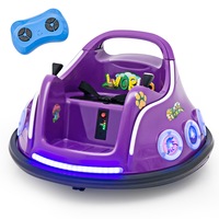 Costway 12V Electric Bumper Car 360° Spin Kids Ride On Toy RC Race Vehicle w/USB & Bluetooth & Music kidren Gift, Purple