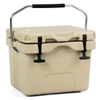 Costway 15L Portable Insulated Food Storage Ice Chest Leak-Proof 24 Cans Ice Box for Camping Khaki